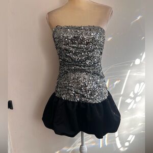 Lovers and friends Silver Sequin Strapless Mini Dress